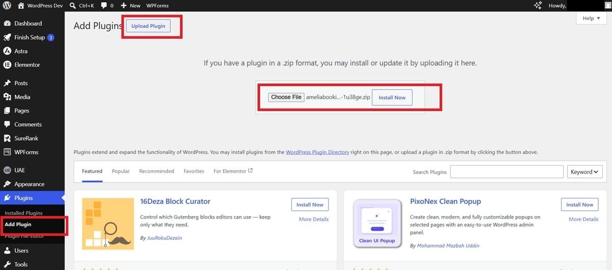 uploading amelia plugin