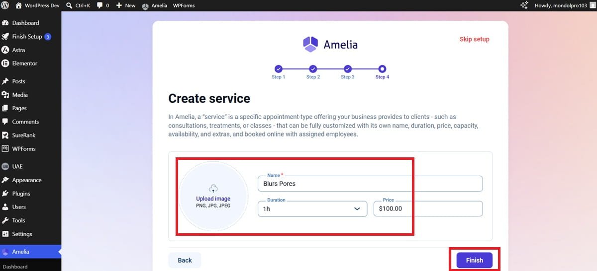 amelia booking plugin configuration step four