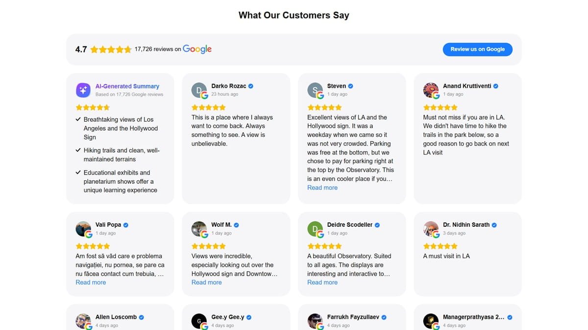 google reviews example
