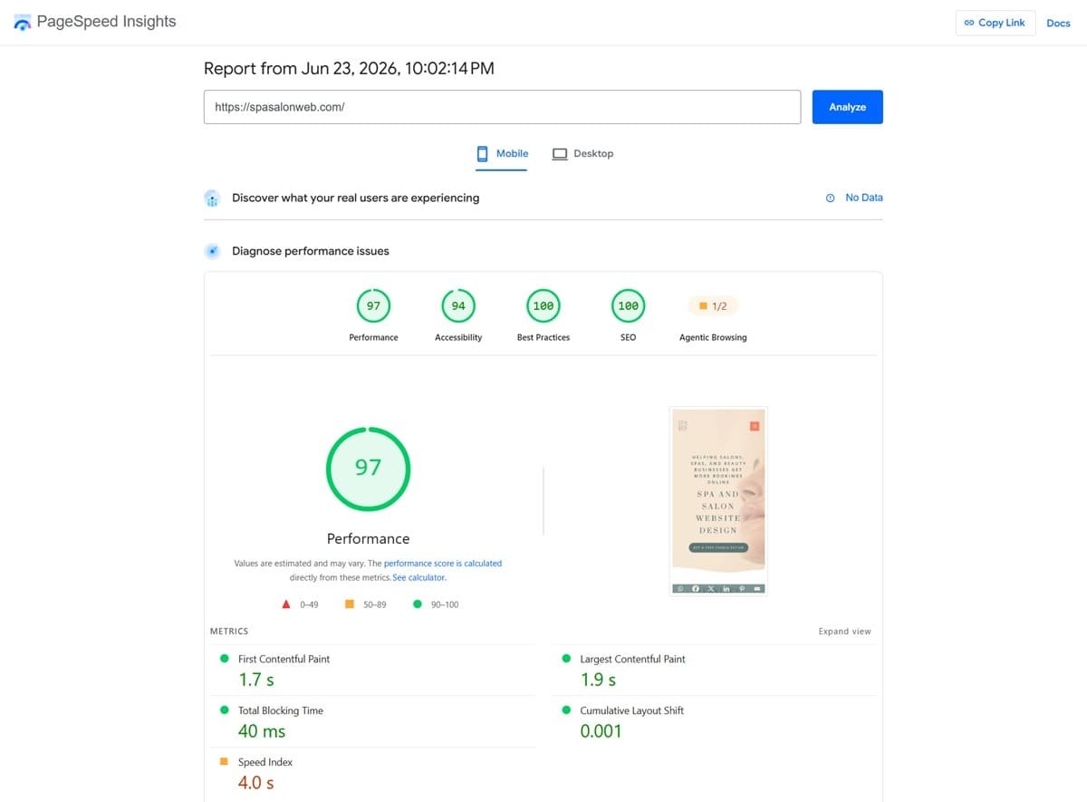 google pagespeed insights mobile