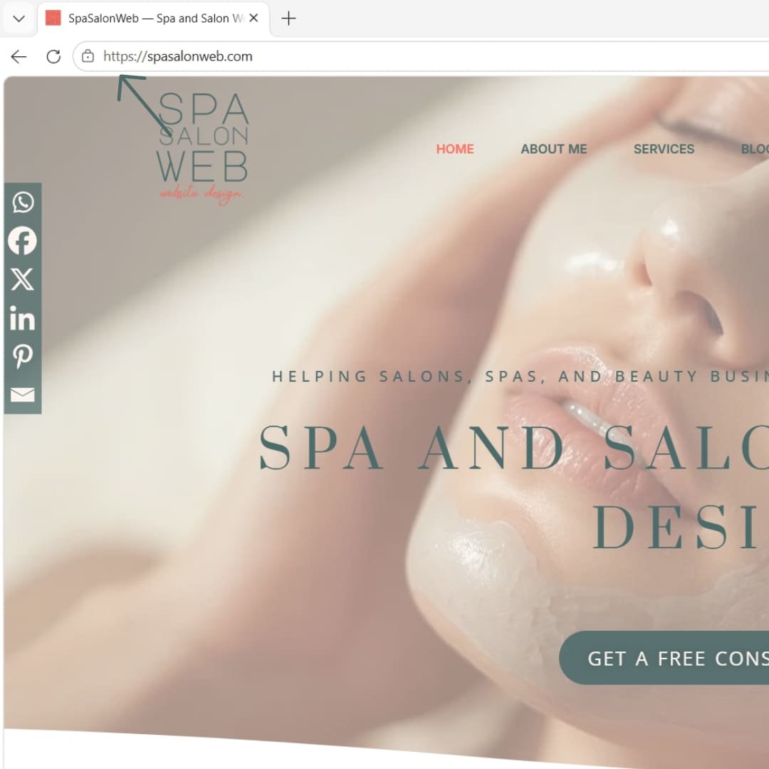 Browser address bar showing secure HTTPS padlock on salon website