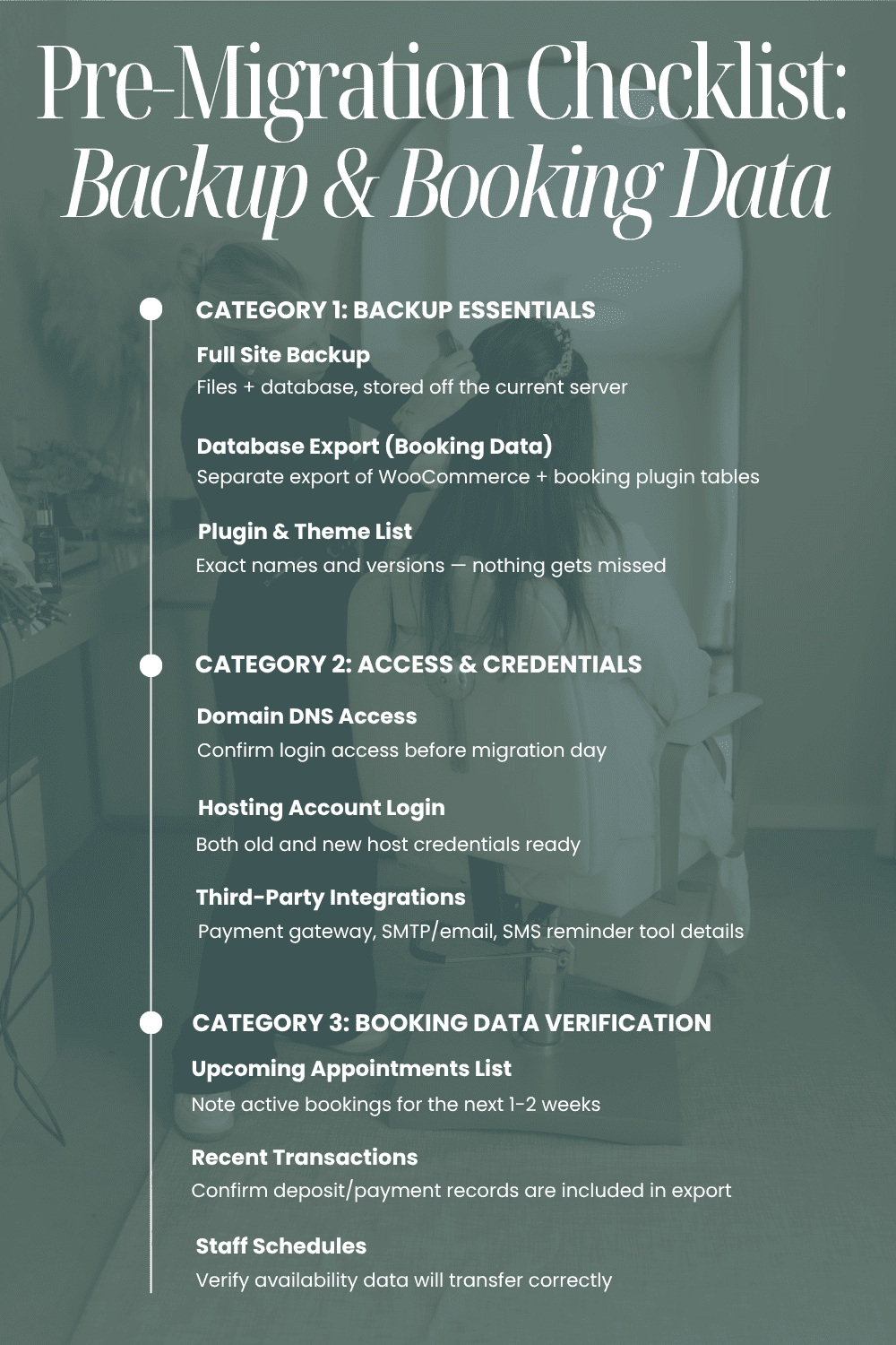 Pre-migration checklist for salon website backup and booking data